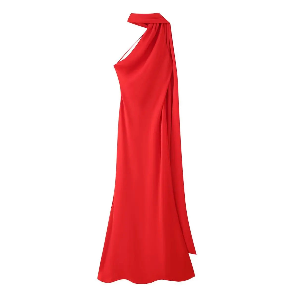 Elegant Silk Satin Halter Maxi Dress Backless Ribbon Tie Evening Gown