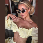 Women Fashion Yellow Off Shoulder Ruffled Two Piece Set Long Sleeve Crop Top Tiered Maxi Skirt