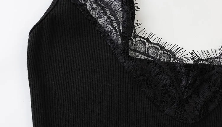 Lace Patchwork Camisole Dress With Sheer Detailing