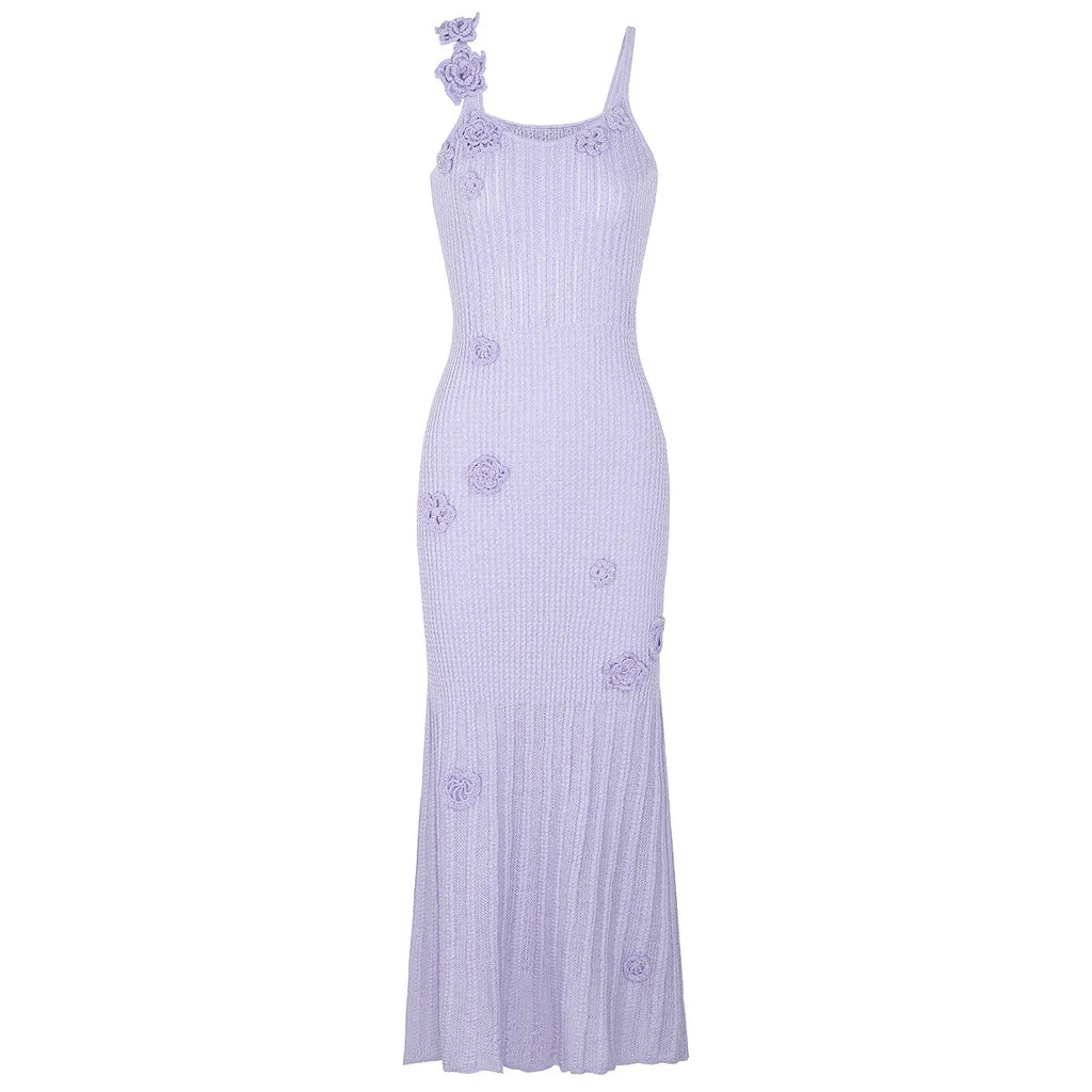 Airy Floral Knit Maxi Dress With Spaghetti Straps