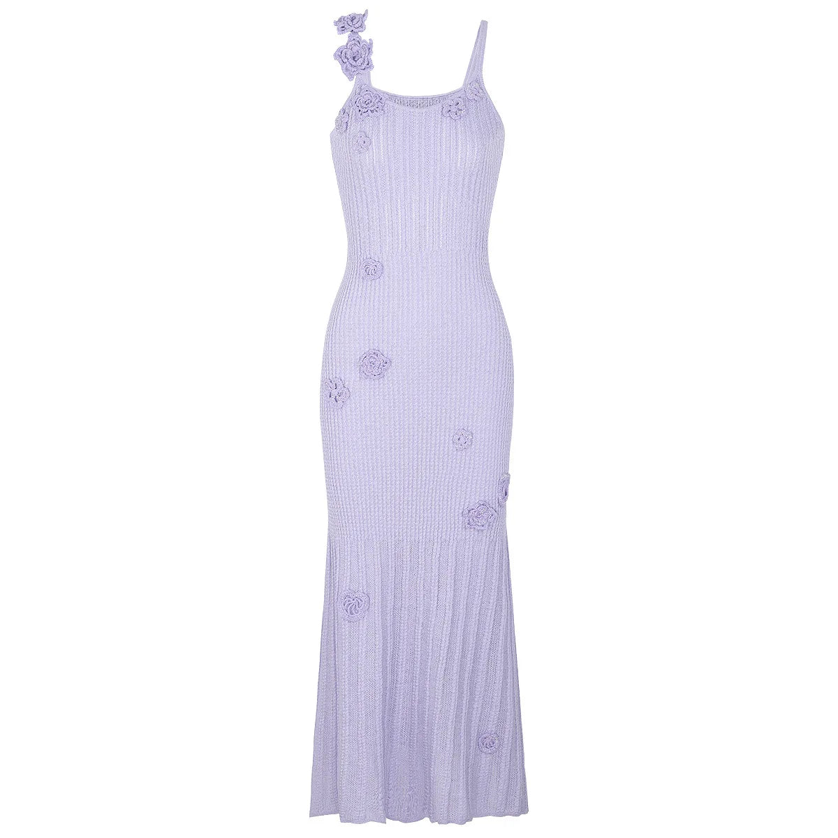 Airy Floral Knit Maxi Dress With Spaghetti Straps