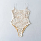 Sexy Lace See Through Bodysuit With Lining Elastic Spaghetti Straps Slim Fit