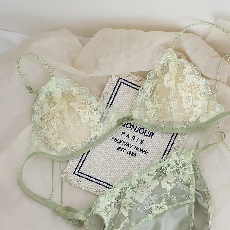 Whisper Lace Wireless Bralette Set In Ultra Thin Embroidered Mesh For Small Busts Delicate Comfort