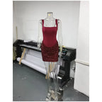 Sequin Patchwork Sling Mini Dress Off Shoulder Backless Waist Cinching Party Gown