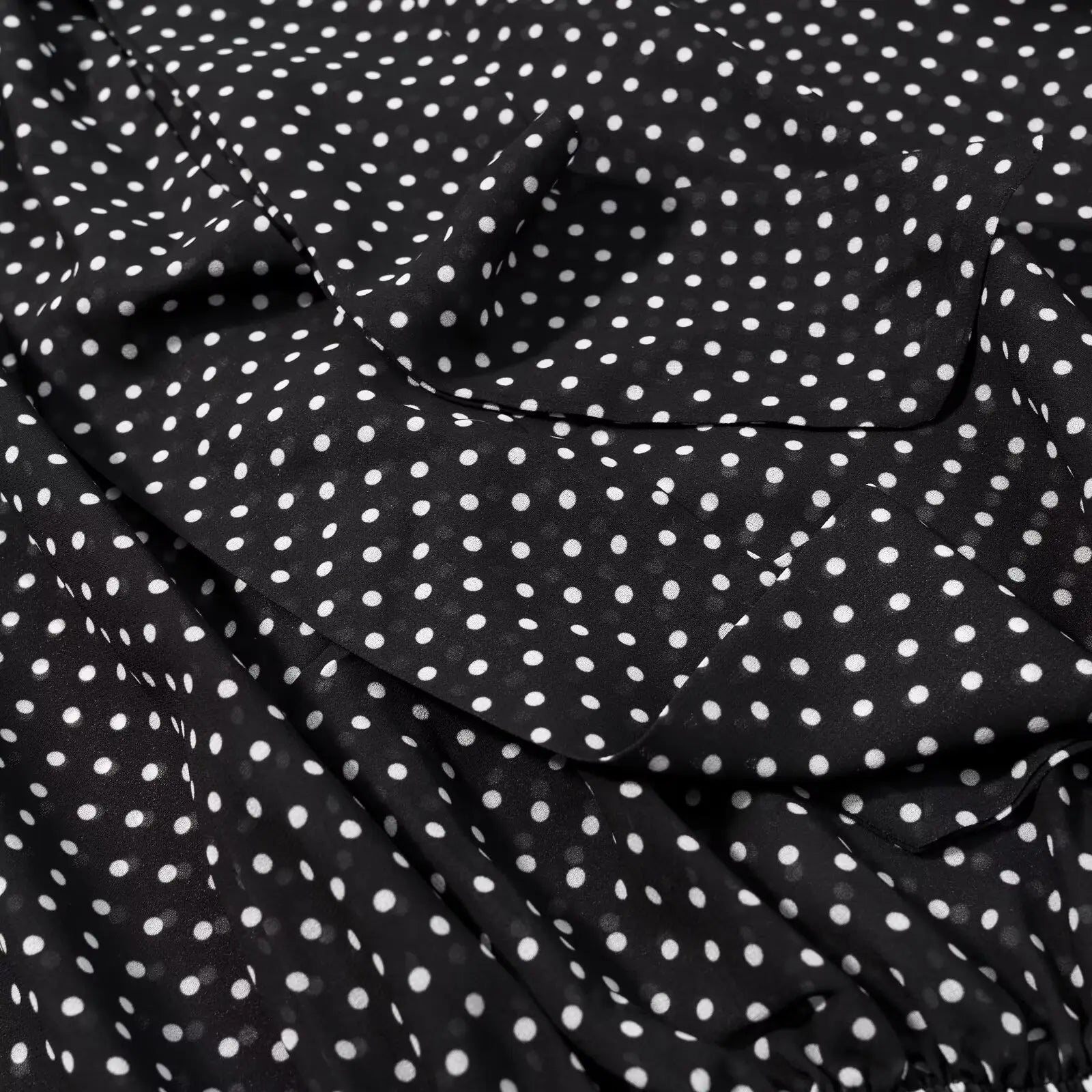 Vintage Polka Dot Chiffon Set With Bow Tie Blouse And Long Skirt