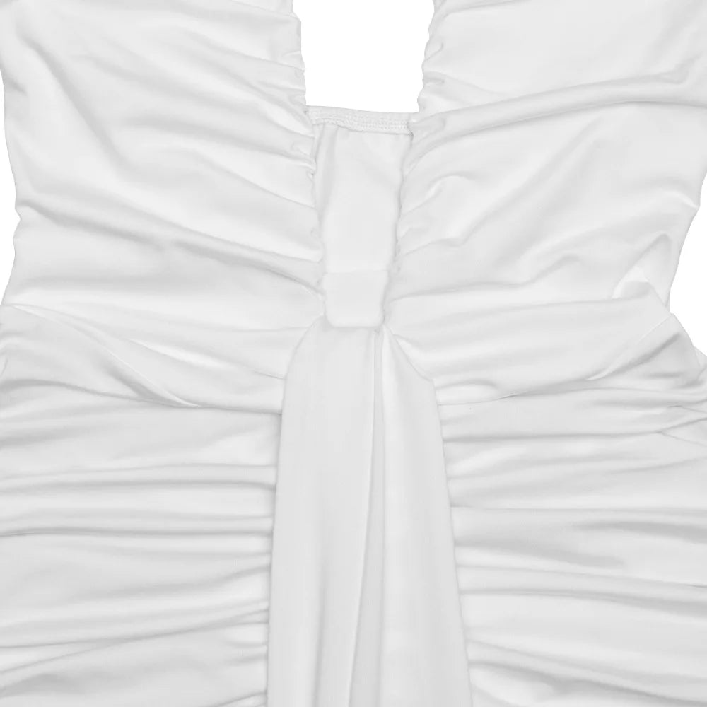 Deep V-Neck Backless Ruched Maxi Dress Halter Gown