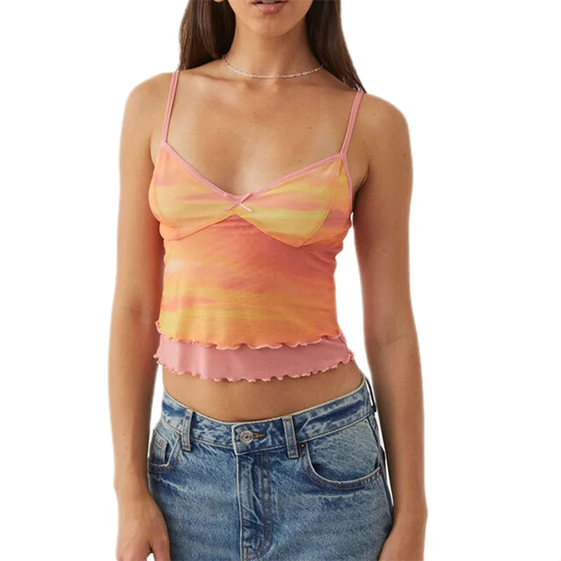 Tie Dye Butterfly Print Spaghetti Strap Cami Top Sleeveless
