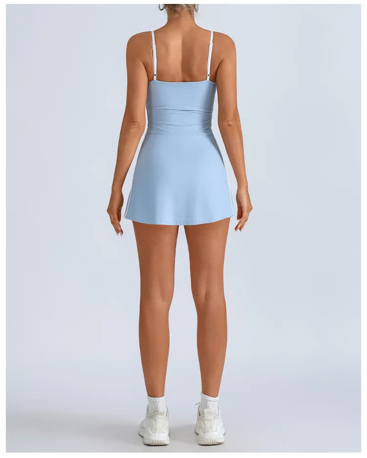 Women's Tennis Sleeveless Contrast Workout Yoga Build in Shorts Fashion Tight Fitting Skirts Suit