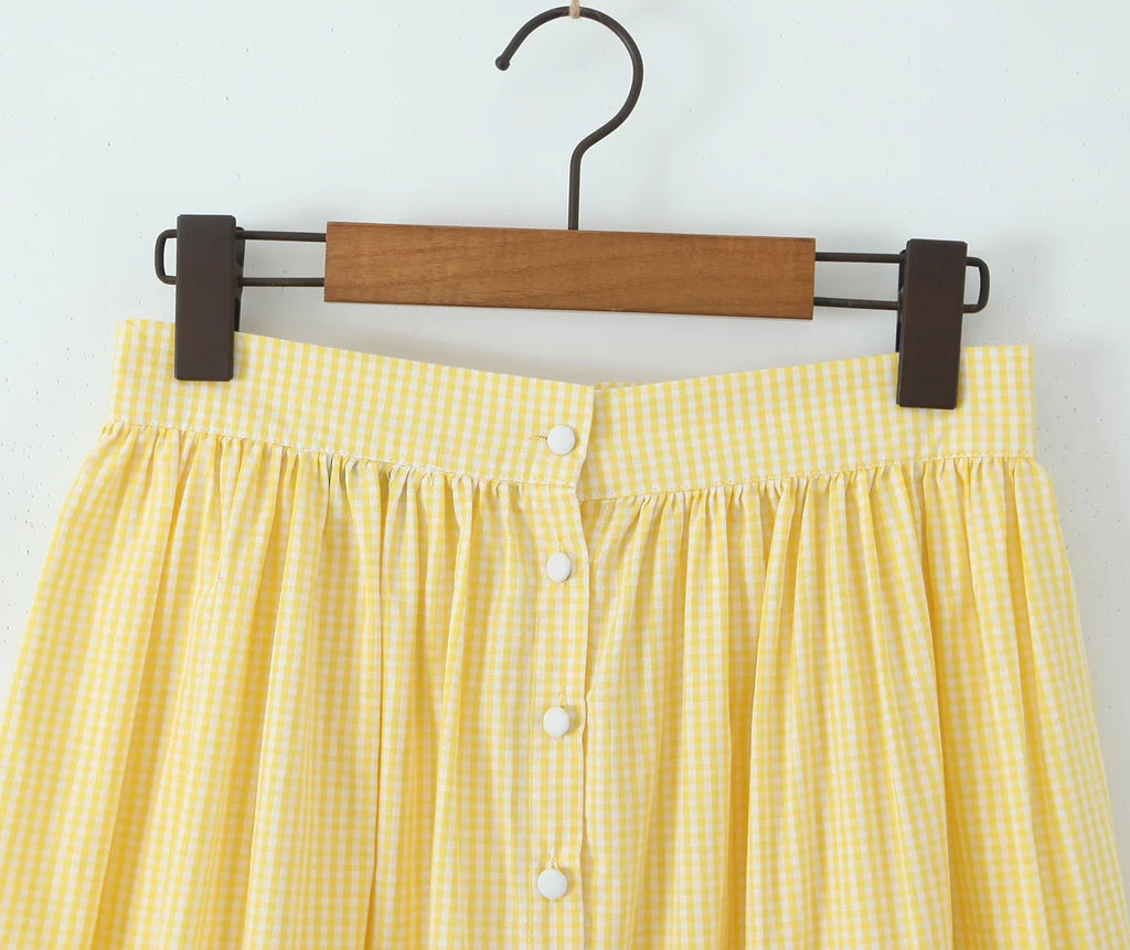 Yellow Gingham Lace Top And Skirt Set Vintage