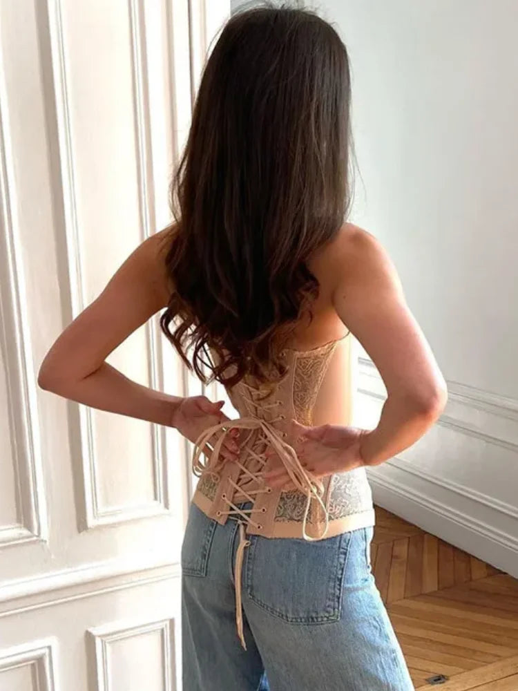 Sexy Lace Corset Strapless Top Hollow Sleeveless Vest