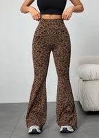Leopard Print High Waist Bell Bottom Yoga Leggings For Women With Soft Stretch
