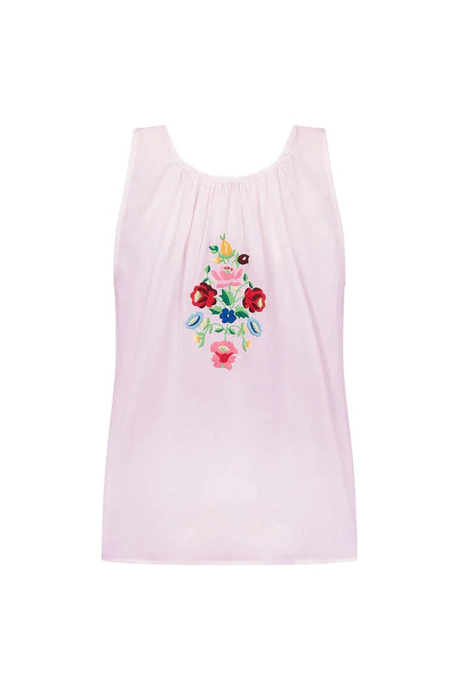 Cotton Floral Embroidered Tank Top Sleeveless Blouse