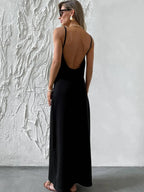 Elegant Deep V Knit Maxi Dress With Backless Suspender Detail