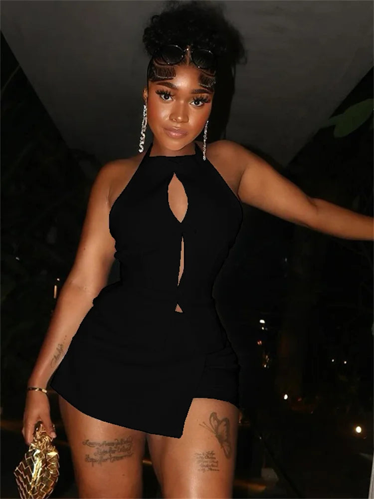 Halter Backless Top And Skirt Set Two Piece Irregular
