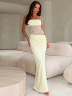Backless Hollow Mesh Spaghetti Strap Gown Elegant Long Evening Dress