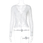 Lace Up See Through Cardigan Top With Ruffle Lace Trim For Women Elegant Retro Inspired Party Top