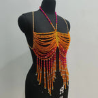Handmade Orange Mermaid Body Chain Bralette With Beaded Harness