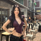 V-Neck Lace Crop Top