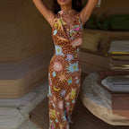 Sexy Halter Cutout Dress With Pleated Hollow Out Details