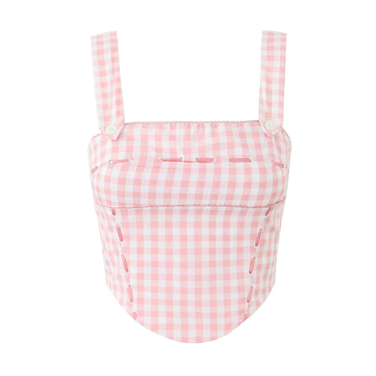 Pink Plaid Crop Top With Slash Collar