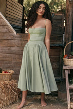 Backless Suspender Midi Dress Sleeveless A Line Style For Evening Wear