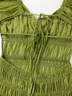 Vibrant Lace Up Back A Line Dress With Short Sleeves