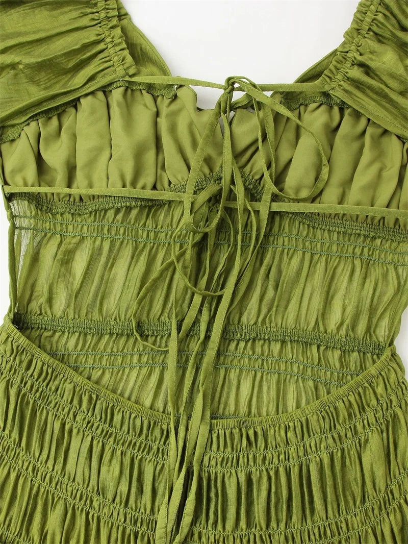 Vibrant Lace Up Back A Line Dress With Short Sleeves