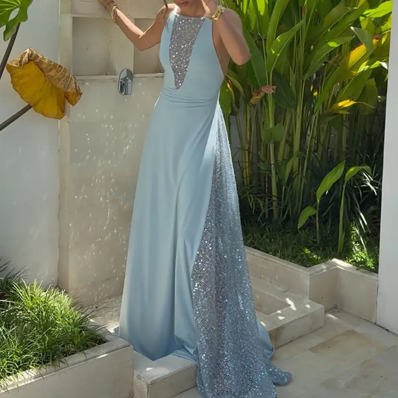 Elegant Sequin Mesh Evening Gown With Hollow Out Detailing In Floor Length Silhouette
