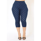 Retro Dot Print Capri Pants With Elastic Waist Cropped Stretch Fit