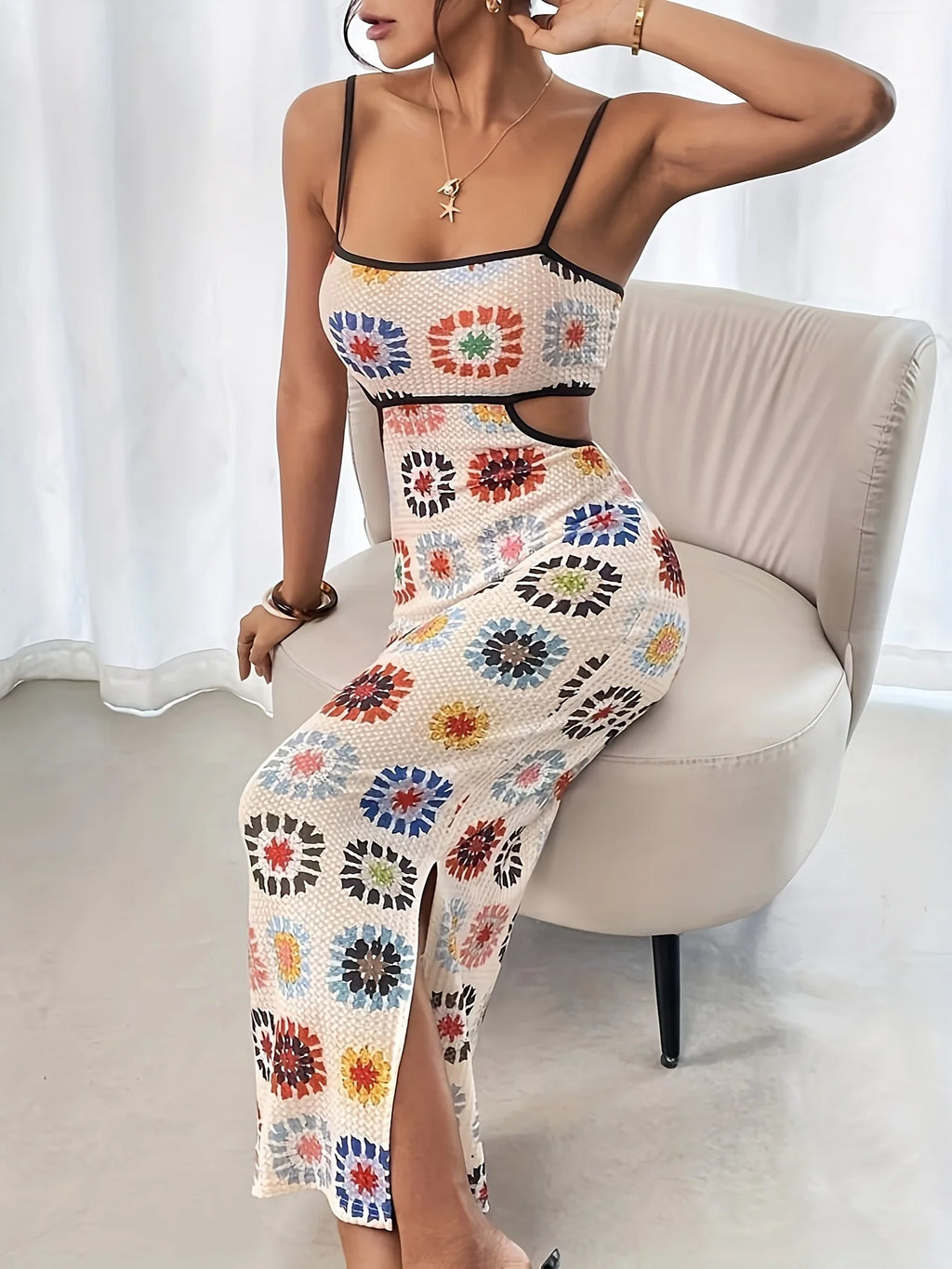 Backless Floral Print Bodycon Dress For Women Sleeveless Gown