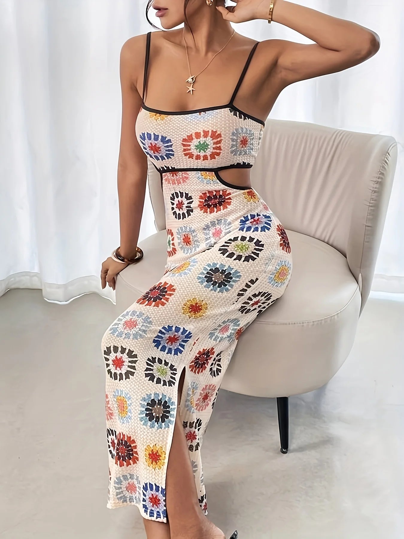 Backless Floral Print Bodycon Dress For Women Sleeveless Gown