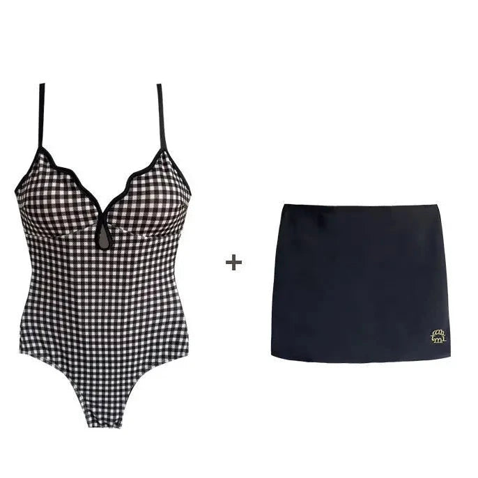 Women's Plaid One-Piece Swimsuit with Separate Two-Piece