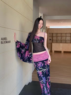 Floral Vintage Velour Off Shoulder Two Piece Set