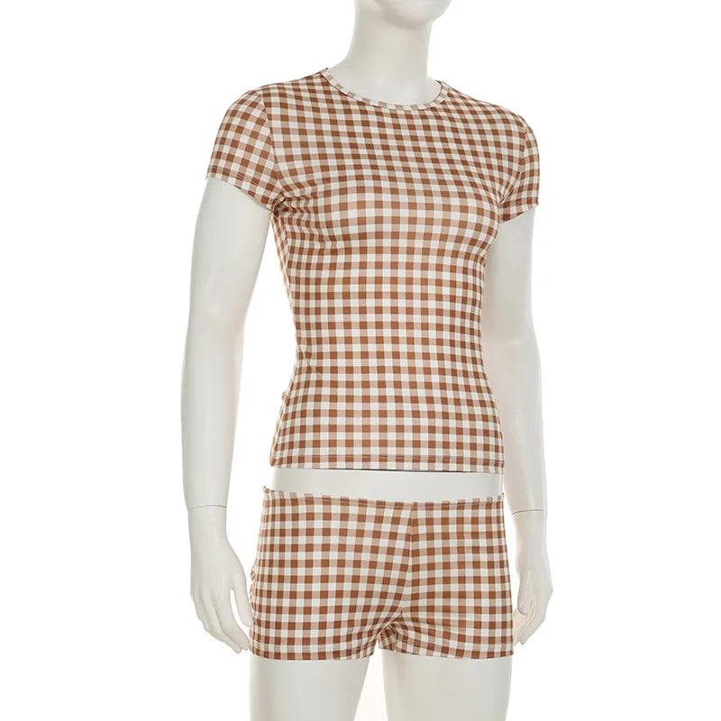Summer Plaid Short Sleeve Pajama Set