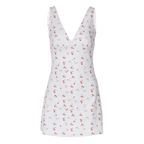 Cherry Print Straps Backless Draped Mini Dress