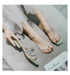 Crystal Rhinestone Clear Strap Sandals With Low Heel