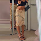 Floral Print Strapless Tassel Crop Top With Low Waist Midi Skirt Set