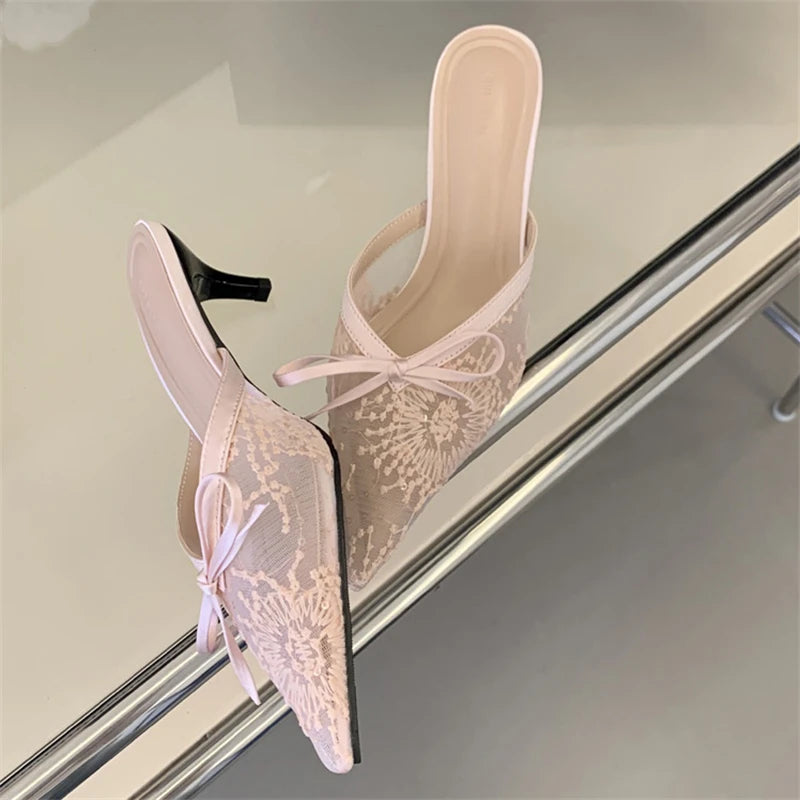 Butterfly Knot Pointed Toe Mules Breathable Mesh