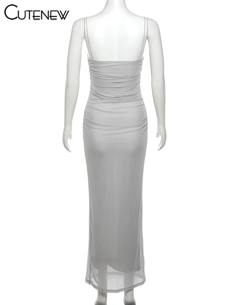 Elegant Halter Maxi Dress With Spaghetti Straps