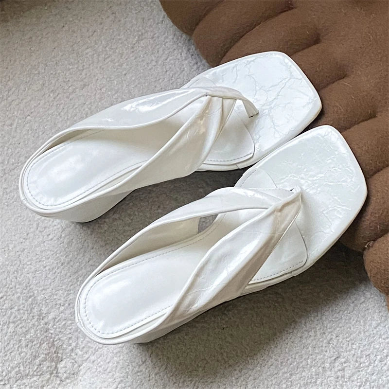 Square Toe Sandals With Wedges And Heels Elevated Flip Flop Style