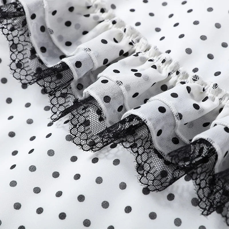 Polka Dot Chic Set With V Neck Crop Top And Ruffle Skirt