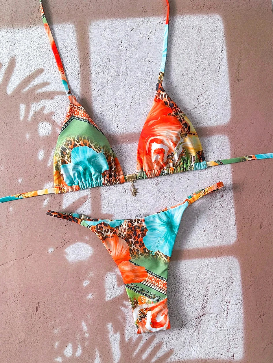 Flirty Leopard Print Push Up Bikini Set