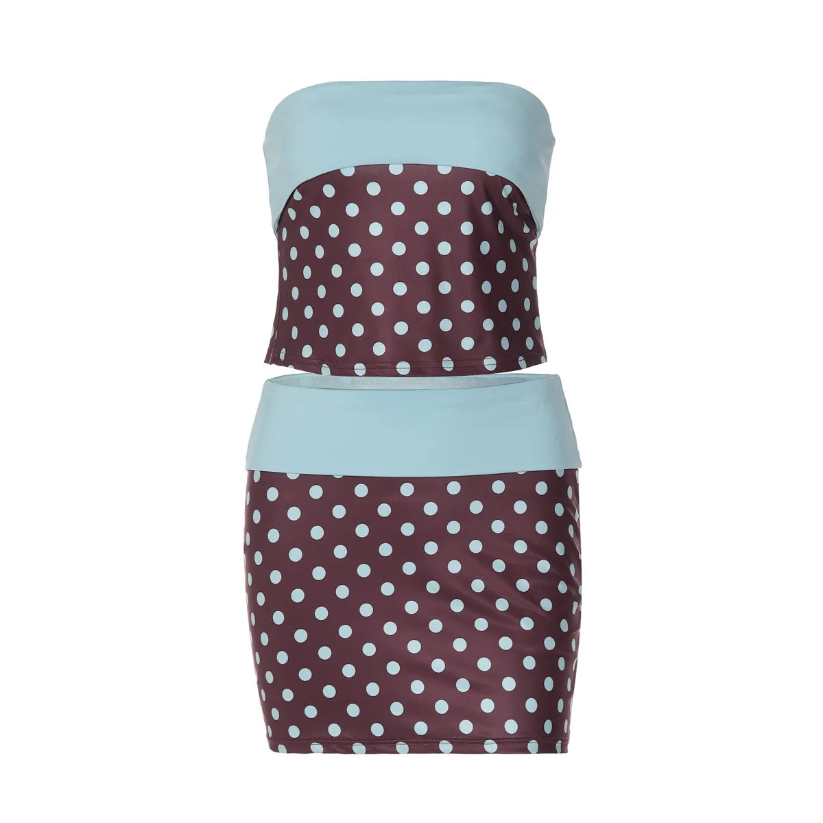 Polka Dot Strapless Vest Top And Color Block Two Piece Set For High Waist Summer Chic Bodycon Skirt Outfit