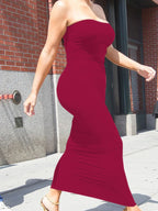 Women's Strapless Knit Maxi Beach Dress - Slim Fit Summer