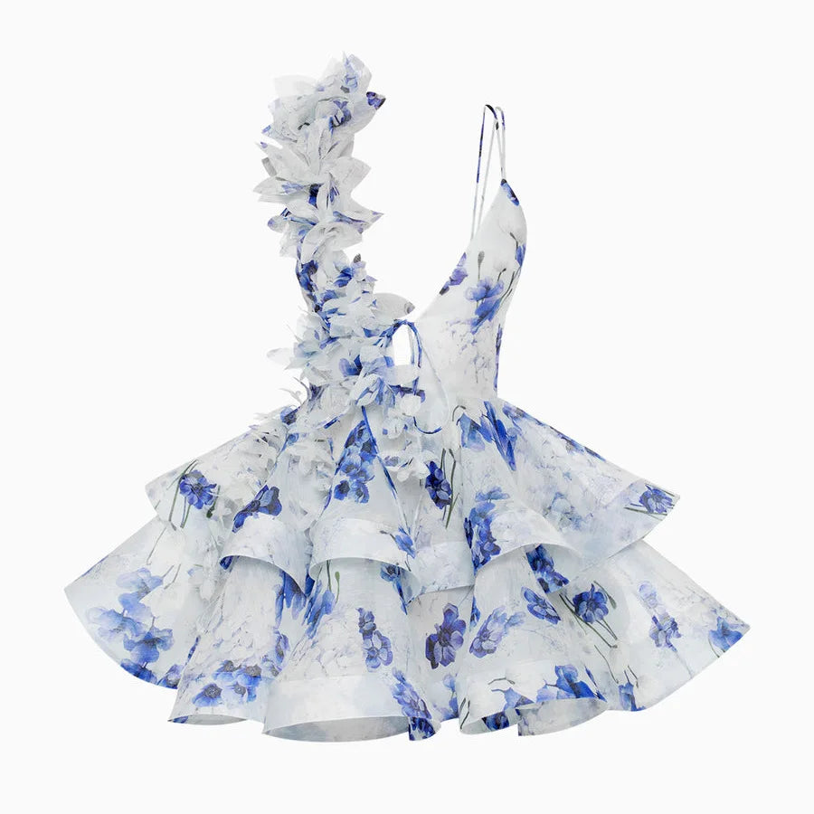 Petal 3D Flower Ruffle Camisole Dress With V Neck Backless Evening Look