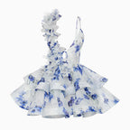 Petal 3D Flower Ruffle Camisole Dress With V Neck Backless Evening Look