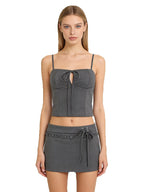 Vintage Square Collar Hollow Out Sleeeveless Cropped Top
