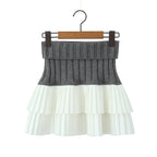 Knit Color Block Mini Skirt High Waisted Pleated