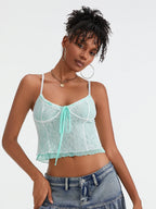 Fairycore Lace Camisole With Spaghetti Straps And Patchwork Detail Top