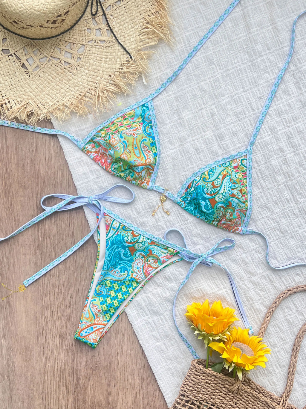Triangle Striped Micro Bikini Set For Women